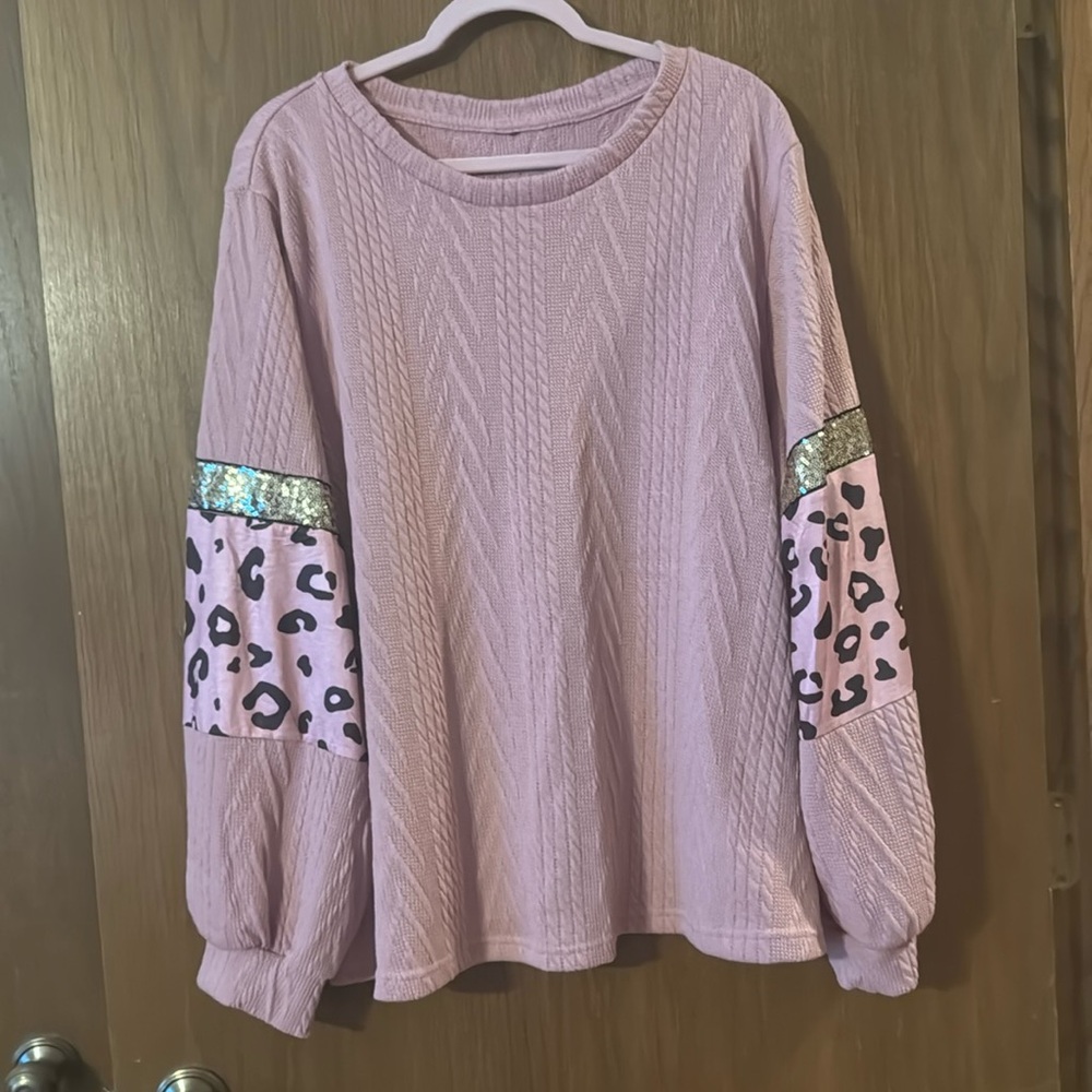 Women's Pink Sweater with Sequin Leopard Print